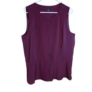 Tommy Hilfiger Red Blue Striped Sleeveless Peplum Blouse Women’s Size XL